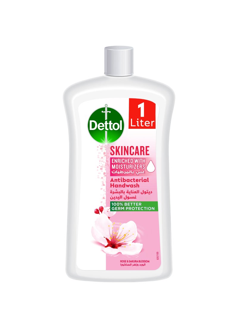 Dettol Skincare Handwash Liquid Soap Refill Rose And Sakura Blossom Fragrance 1Liters - Image 1