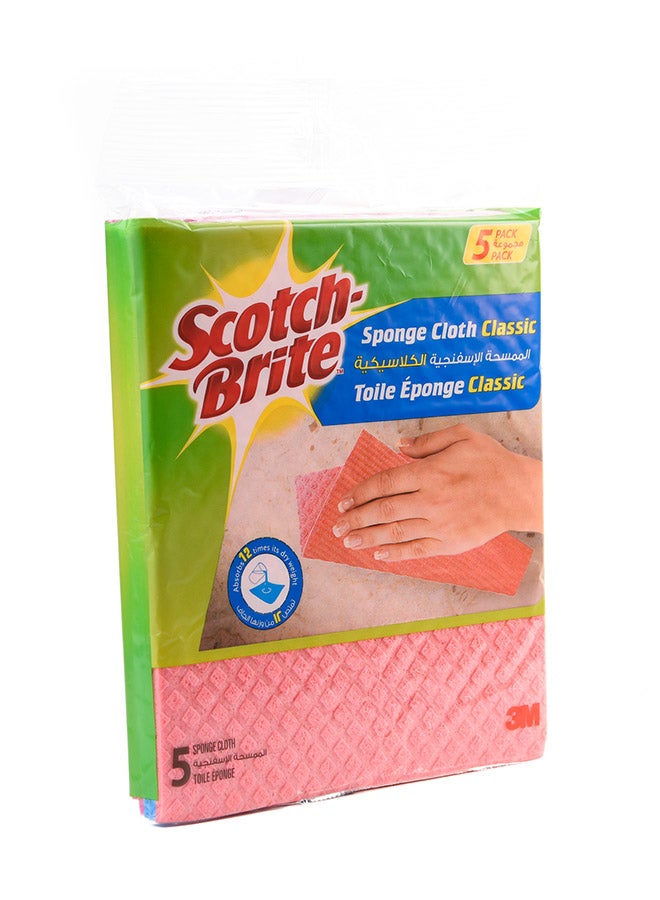 Scotch Brite Sponge Cloth Classic Pack of 5 Absorbent, Durable, Cleaning Wipes for Stain Removal Pink - Image 2