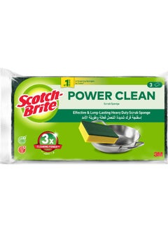 Scotch Brite Brite Heavy Duty Sponge Scourer 3 Pieces Green  - Image 1