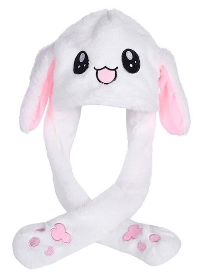 Plush Rabbit Ear Hat White/Pink/Black - Image 1