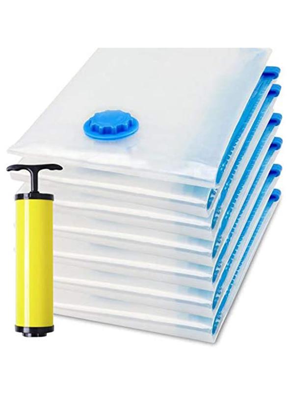 7-Piece Vacuum Space Saver Reusable Sealer Storage Bag With Suction Pump Multicolour 60x80cm - Image 1