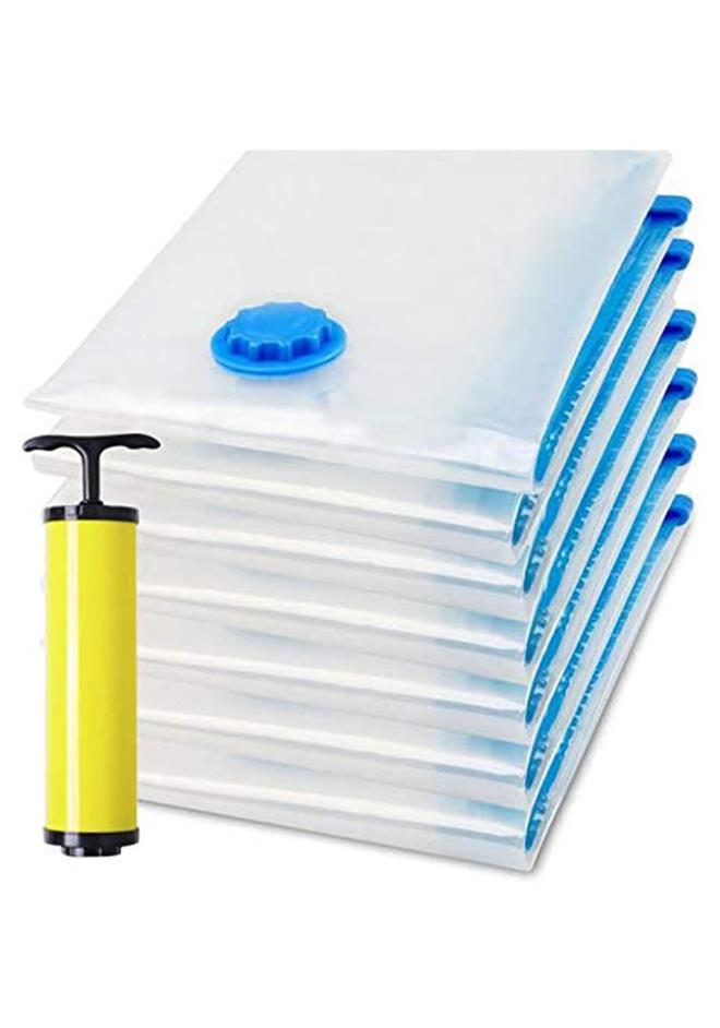 7-Piece Vacuum Space Saver Reusable Sealer Storage Bag With Suction Pump Multicolour 60x80cm - Image 1