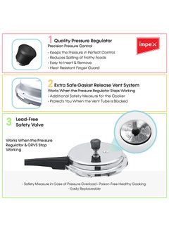Impex 3 Litres Pressure Cooker with Outer Lid | Virgin Aluminium | Gas Stove Compatible | Quick and even heating | Lead-Free Safety Valve | For healthy cooking Silver 3Liters  - Image 5