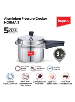 Impex 3 Litres Pressure Cooker with Outer Lid | Virgin Aluminium | Gas Stove Compatible | Quick and even heating | Lead-Free Safety Valve | For healthy cooking Silver 3Liters  - Image 2