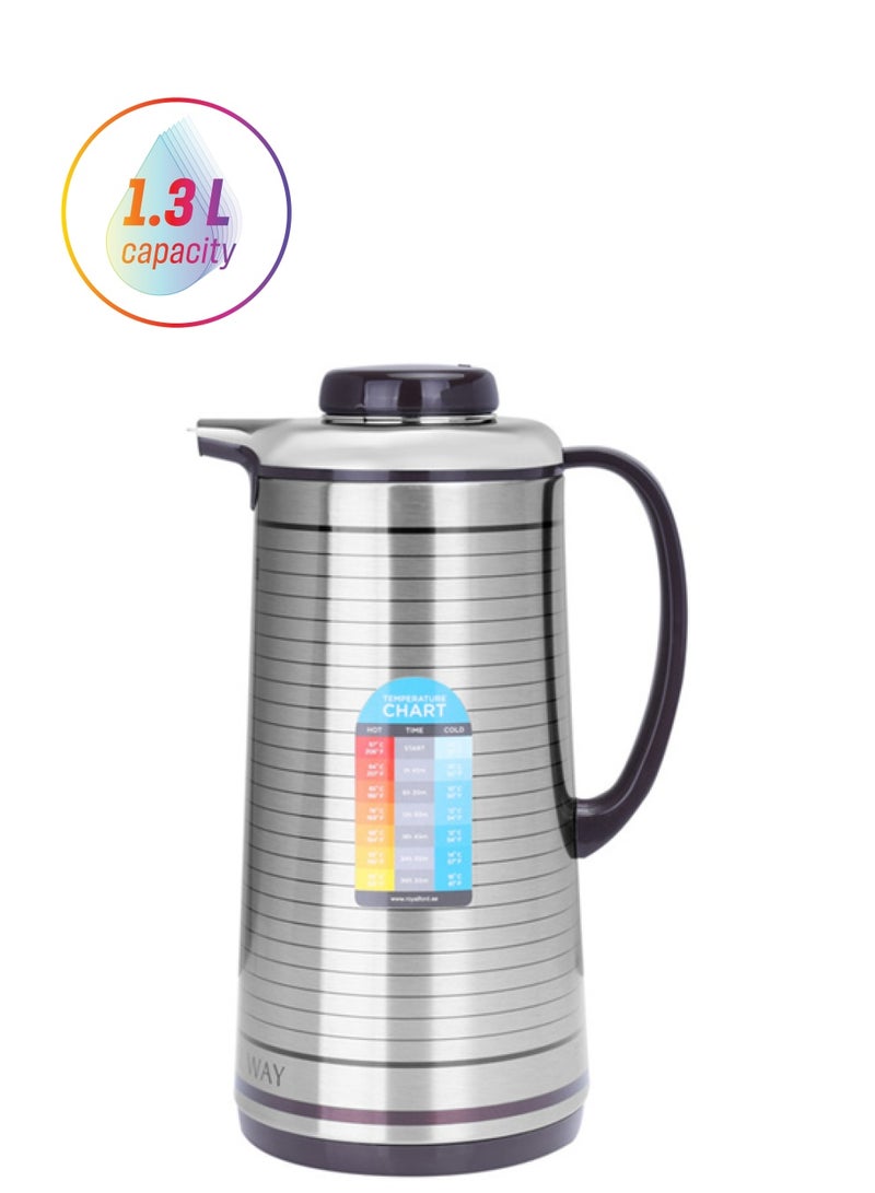Royalford Royalford RF5289 1.3L Vacuum Flask - Portable Heat Insulated Thermos for Keeping Hot/Cold Long Hours, Multi-Walled for Coffee, Hot Water, Tea, Perfect Pouring Spot | Ideal for Occasion, Commercial & Outings Silver/Black  - Image 1