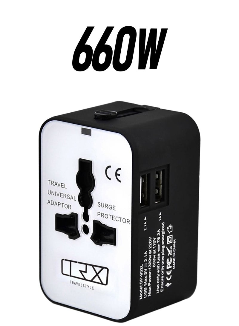 TRX Universal Travel Adapter With Surge Protector And Plug Lock System White - Image 1