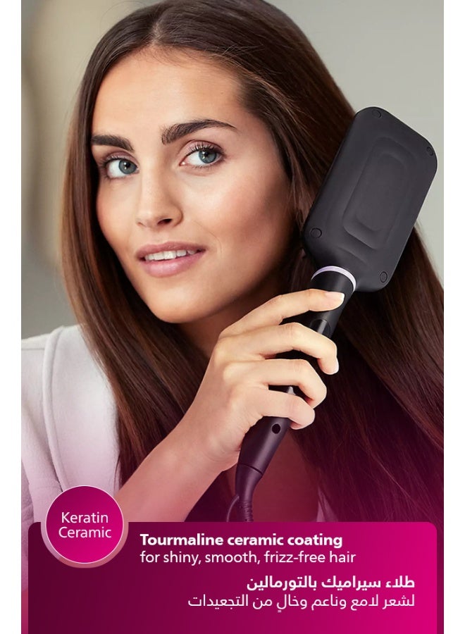 Philips Heated straightening brush BHH880/03 | Naturally straight hair in 5 minutes | Tourmaline infused ceramic coating |2 temperature modes |Triple bristle detangles & protect the scalp Black/Purple - Image 3