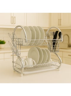 2-Layer Assembled Dish Rack Silver 50cm