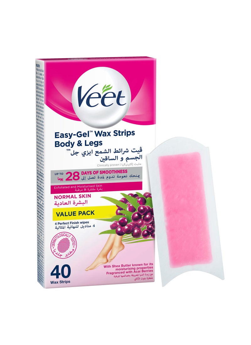Veet Hair Removal Easy Gel Wax Strips Normal Skin 30 Strips With 10 Strips - Image 1