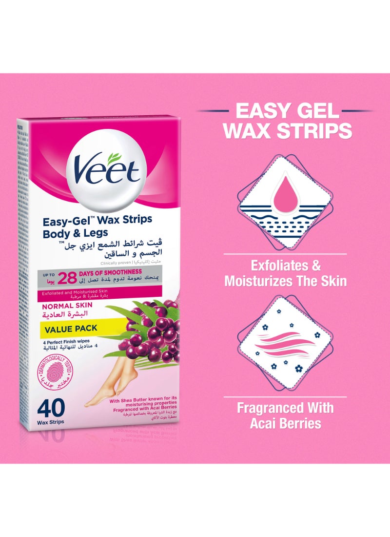 Veet Hair Removal Easy Gel Wax Strips Normal Skin 30 Strips With 10 Strips - Image 2