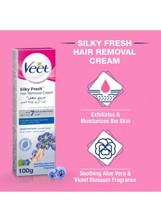 Soothing Aloe Vera And Violet Blossom Silky Fresh Hair Removal Body And Legs Cream For Sensitive Skin Pack of 2 Soothing Aloe Vera And Violet Blossom 100grams - view 2