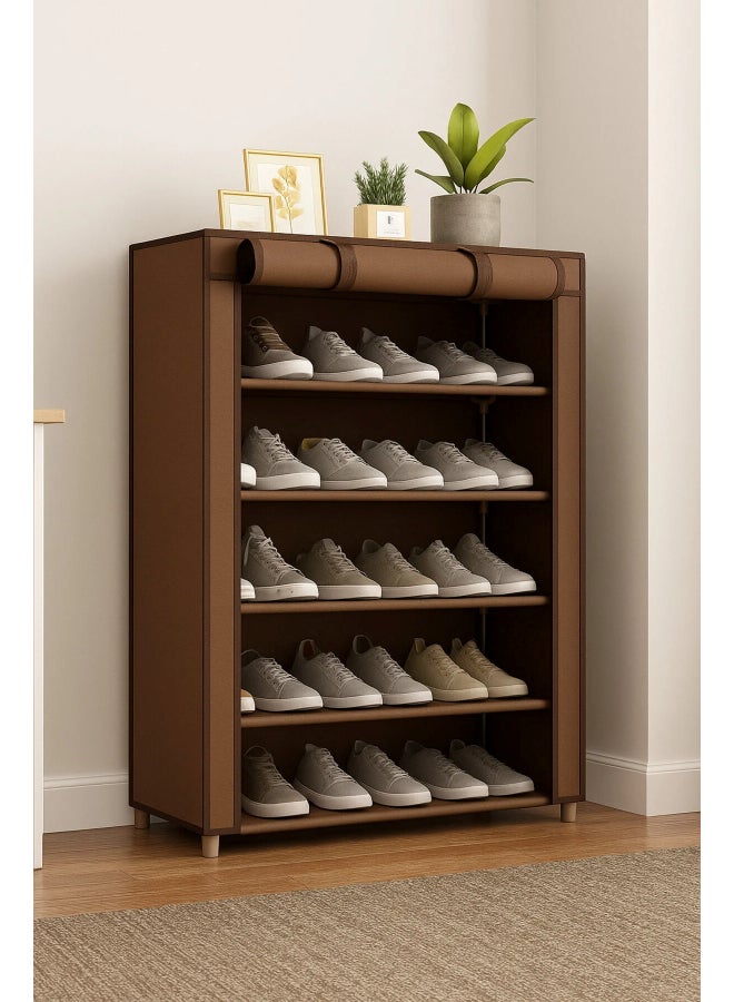 المفرج منظم أحذية أنيق مكون من 5 طبقات، رف أحذية لتخزين أثاث المدخل مع 5 أرفف مفتوحة رمادي 60x30x90 سم رمادي 60x30x90سم