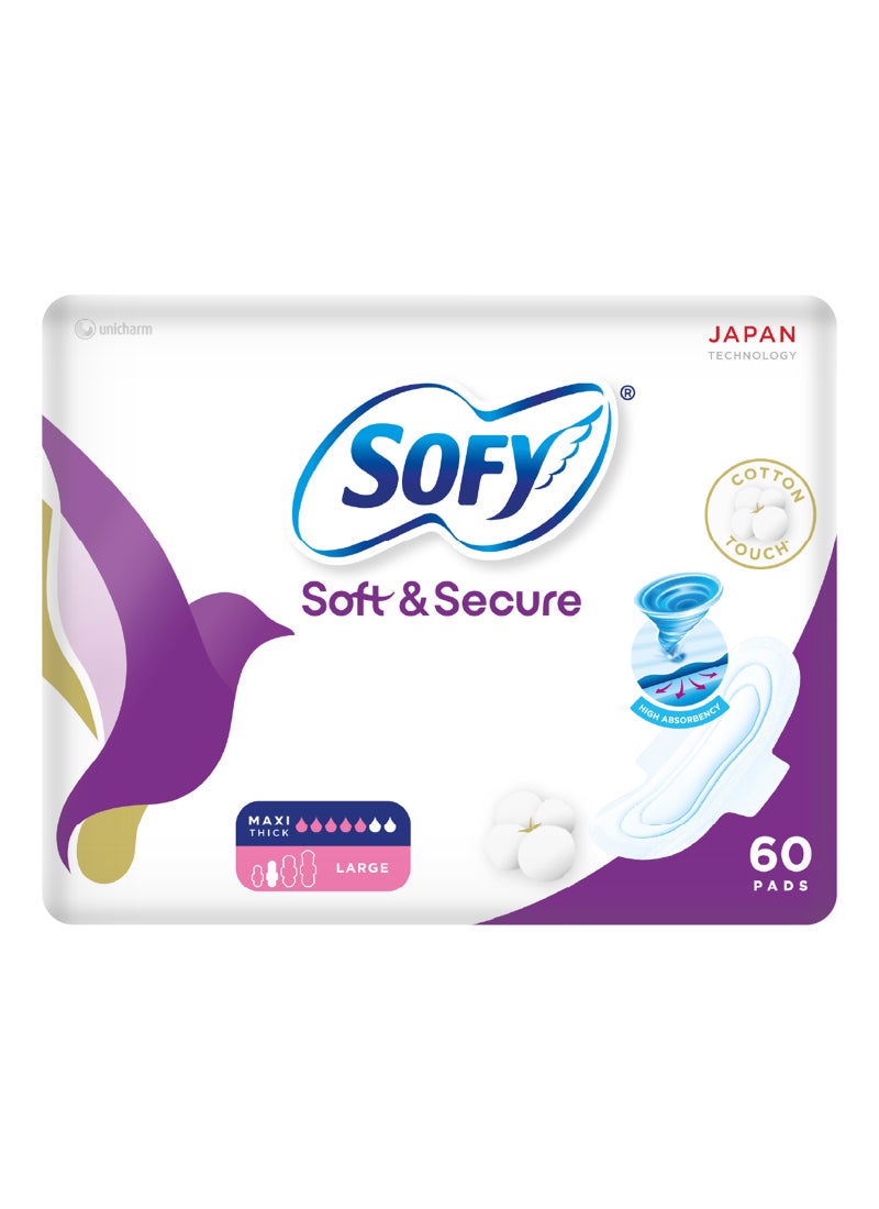 Sofy Soft And Secure Folded Slim Large Sanitary Pads With Wings Pack of 60 Pads - Image 1