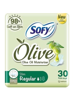 صوفي Olive Slim Regular Sanitary Pads Moisturizing Olive Oil With Wings 30 Pieces White 