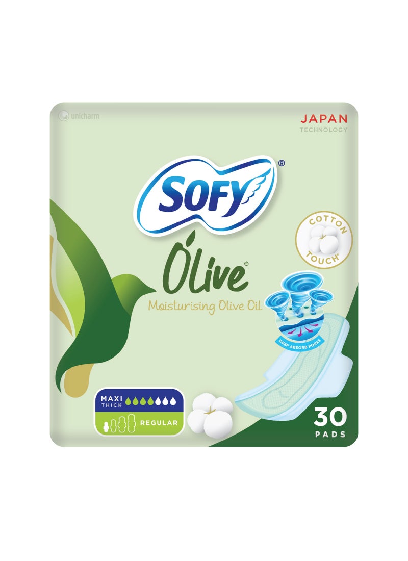 Sofy Olive Sanitary Pads With Wings Slim Regular Pack of 30 White