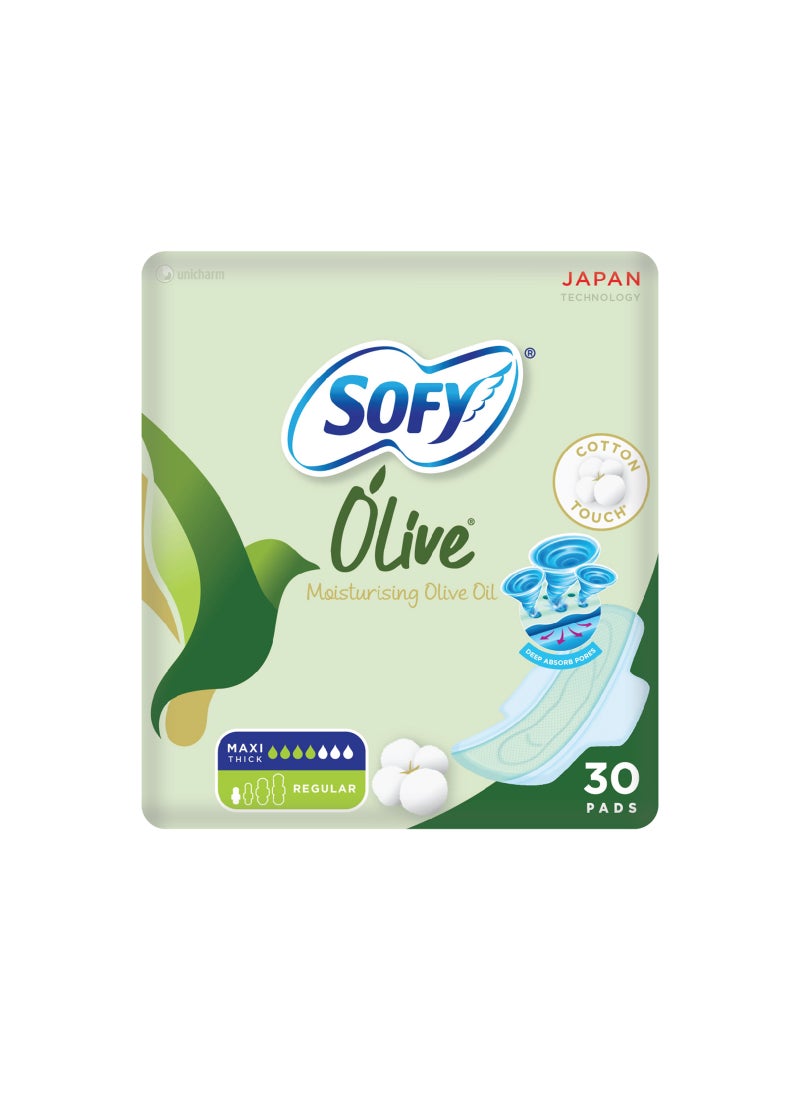 Sofy Olive Sanitary Pads With Wings Maxi Thick Regular Pack of 30 White - Image 1