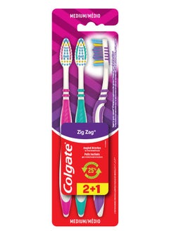 Toothbrush Zig Zag Medium WithTongue Cleaner Pack of 3 Multicolour - pnsku/N24221044A/45/_/1730095501/eb0b6fce-9f96-4d05-9b2c-73f44c46149b