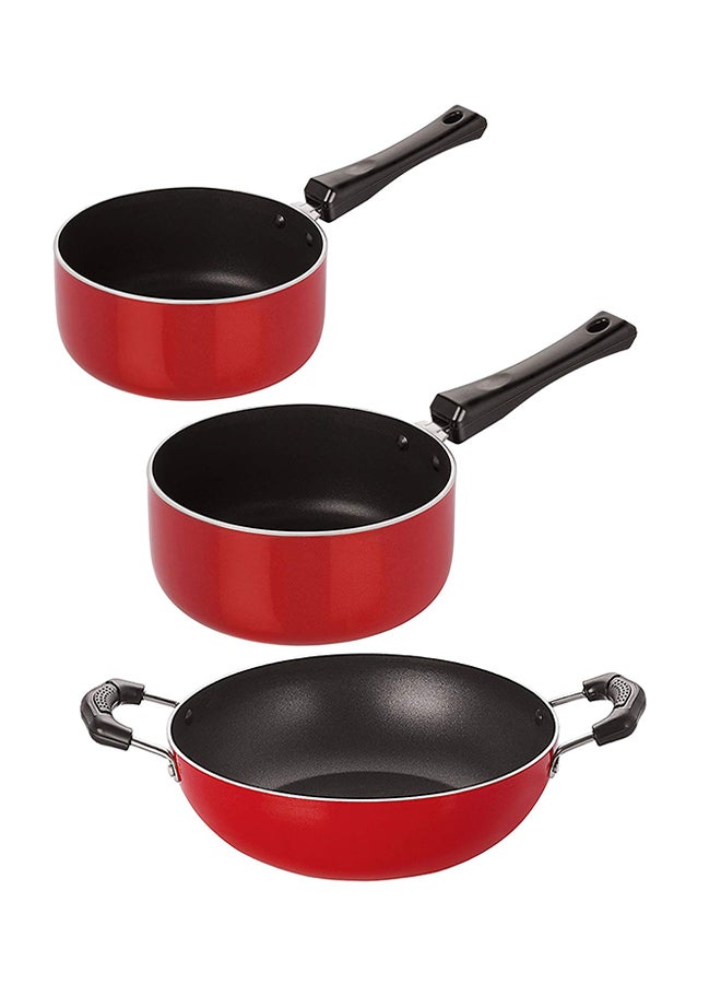 Nirlon 3-Piece Non-Stick Aluminium Kitchenware Set Red