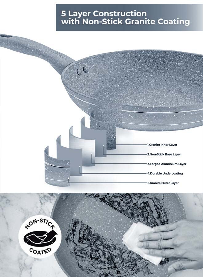 Royalford 9 Pieces Smart Granite Series Cookware Set Forged Aluminium Durable Granite Coating Grey 30x12.8cm  - Image 4