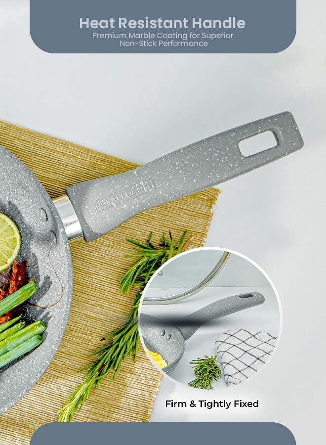 Royalford 9 Pieces Smart Granite Series Cookware Set Forged Aluminium Durable Granite Coating Grey 30x12.8cm  - Image 3