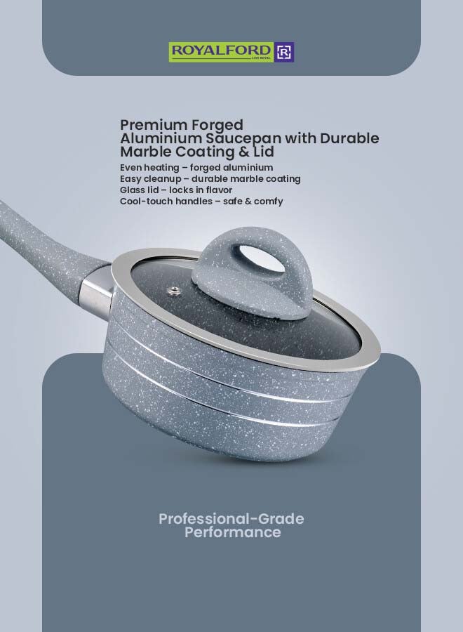 Royalford 9 Pieces Smart Granite Series Cookware Set Forged Aluminium Durable Granite Coating Grey 30x12.8cm  - Image 2