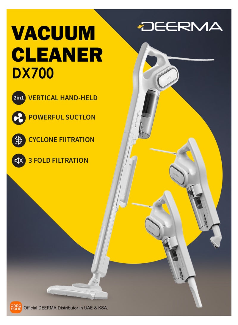 Deerma Ultra-Portable Handheld Vacuum Cleaner – Lightweight Design with Powerful Suction, Whisper-Quiet Operation, Advanced HEPA Filtration System, and 3-Layer Sealed Net Filter for Ultimate Cleaning Efficiency 600 W DX700 White  - Image 1
