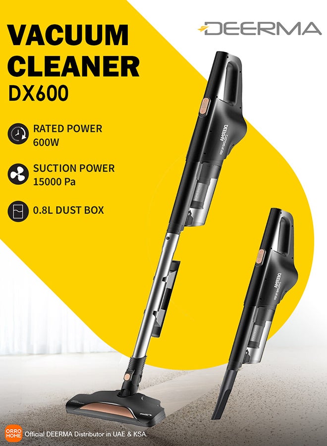 Deerma Portable Upright and Handheld Vacuum Cleaner, Pinhole Stainless Steel with 4-Stage HEPA Filtration System 0.8 L 600 W DX600 black  - Image 1