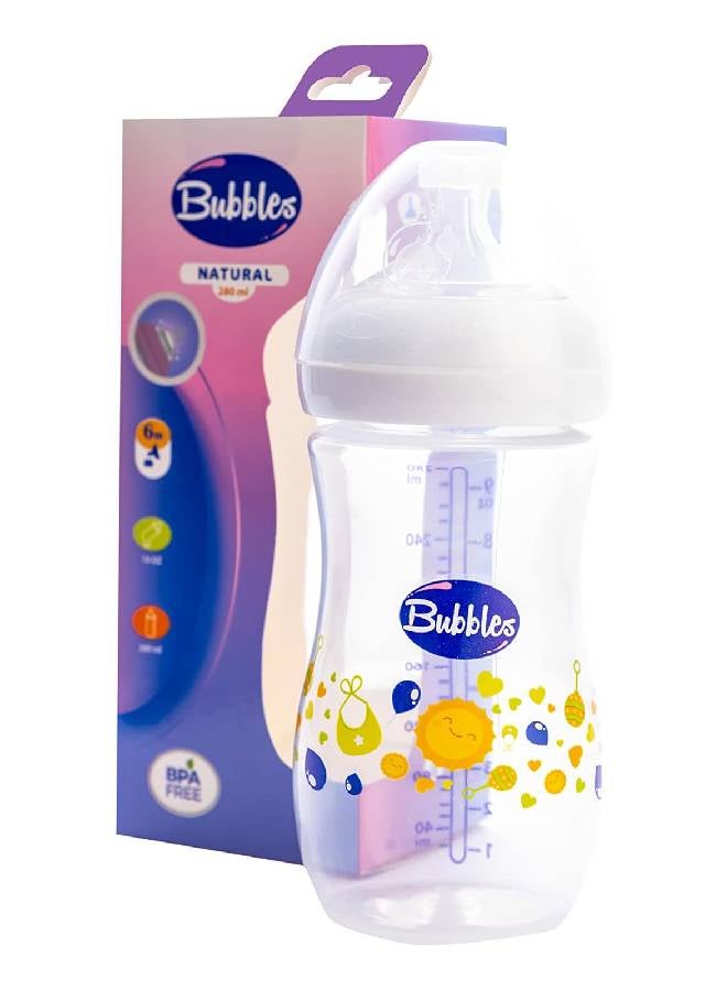 Bubbles - Natural Feeding Bottle Without Hand 280ml Assorted - Image 1