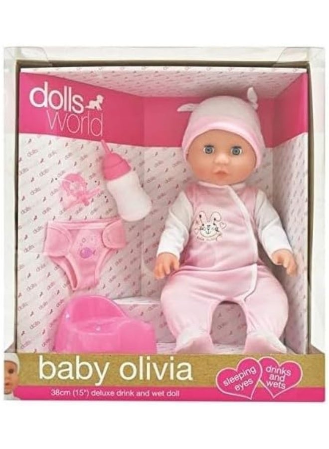 dolls world - Baby Olivia 38Cm Deluxe Drink And Wet Doll - Image 1
