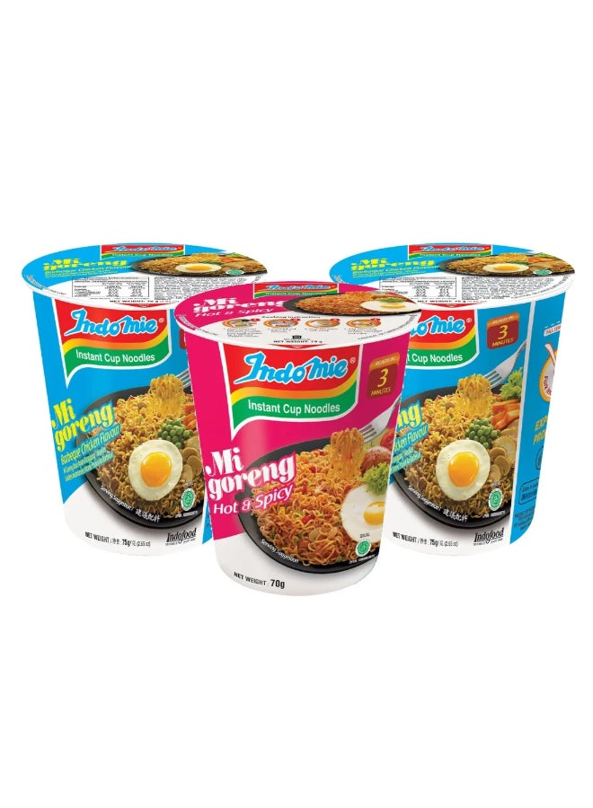 Mixed Mi Goreng Instant Cup Fried Noodles, 75grams Pack of 3