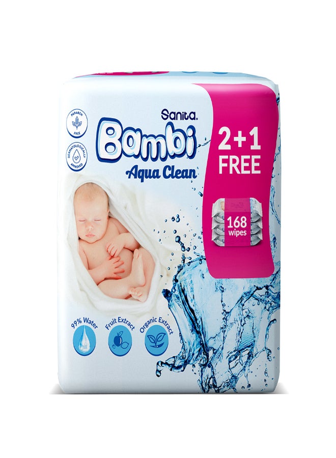 Sanita Bambi Aqua Clean, 3X56, 168 Baby Wet Wipes - Image 1