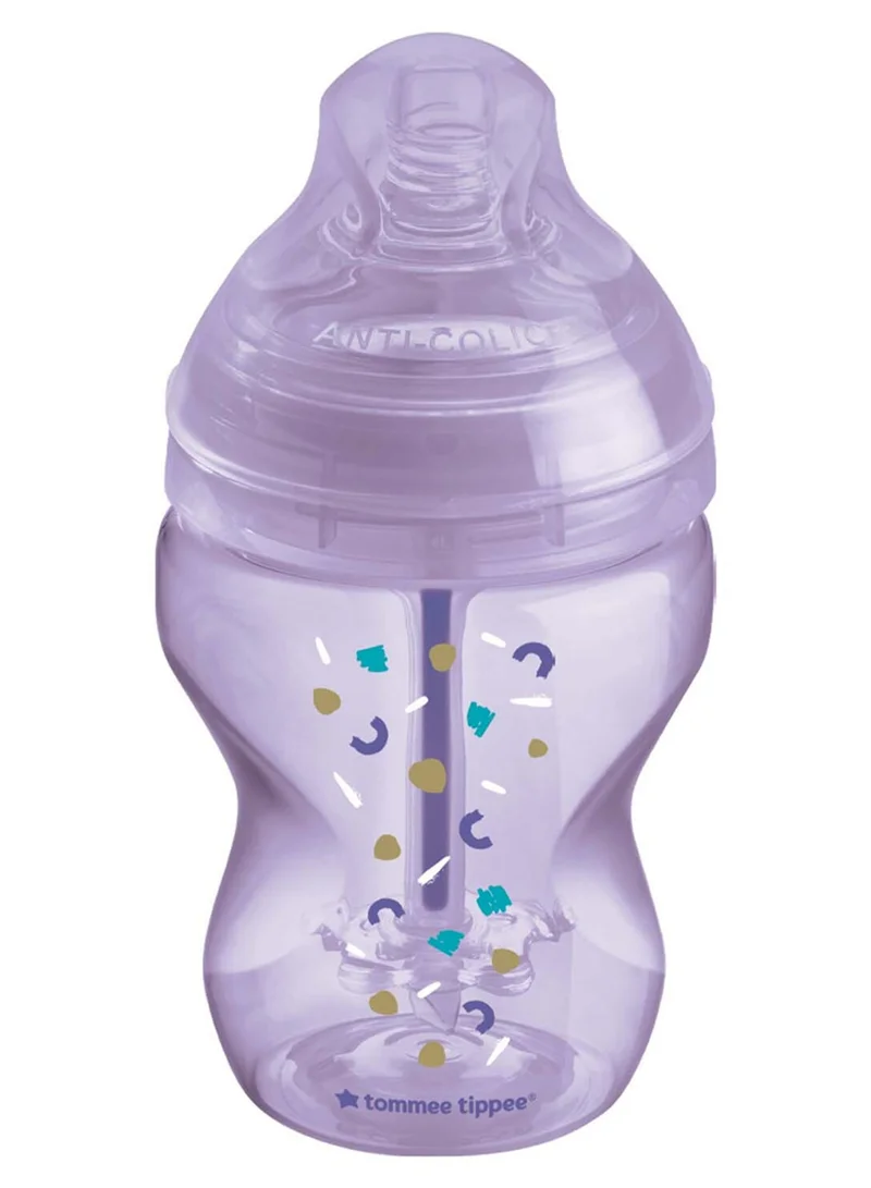 تومي تيبي Pack Of 1 Advanced Anti-Colic Baby Bottle, Slow-Flow Venting System 0 Months+, 260  ml, Purple