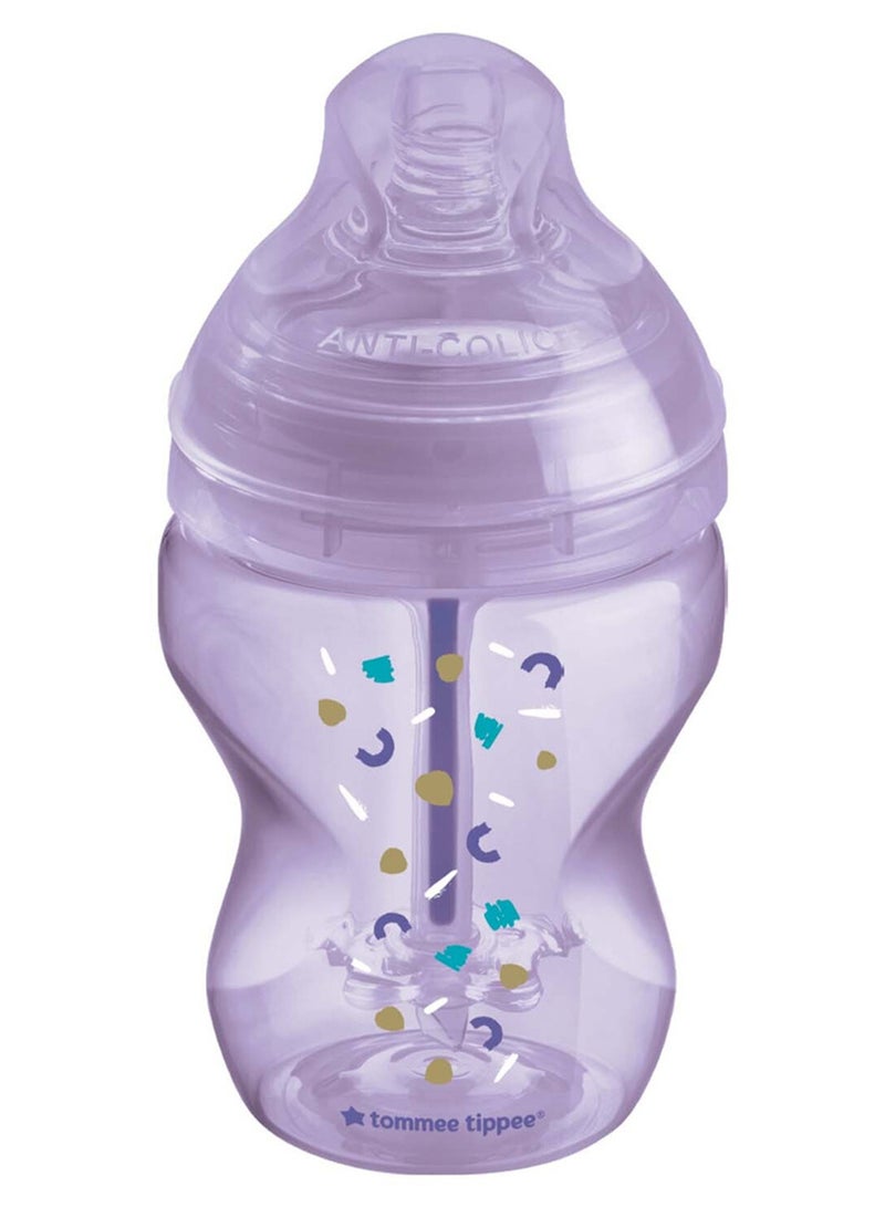 tommee tippee - Pack Of 1 Advanced Anti-Colic Baby Bottle, Slow-Flow Venting System 0 Months+, 260  ml, Purple - Image 1