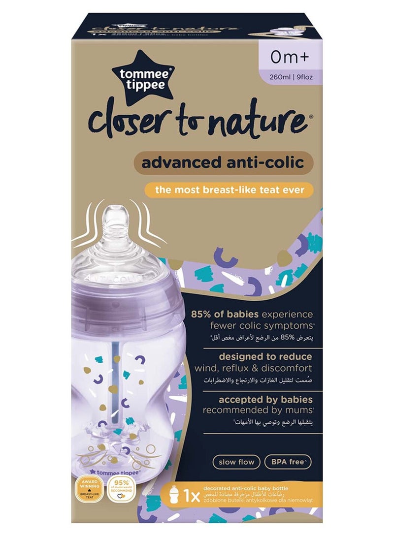 tommee tippee - Pack Of 1 Advanced Anti-Colic Baby Bottle, Slow-Flow Venting System 0 Months+, 260  ml, Purple - Image 1