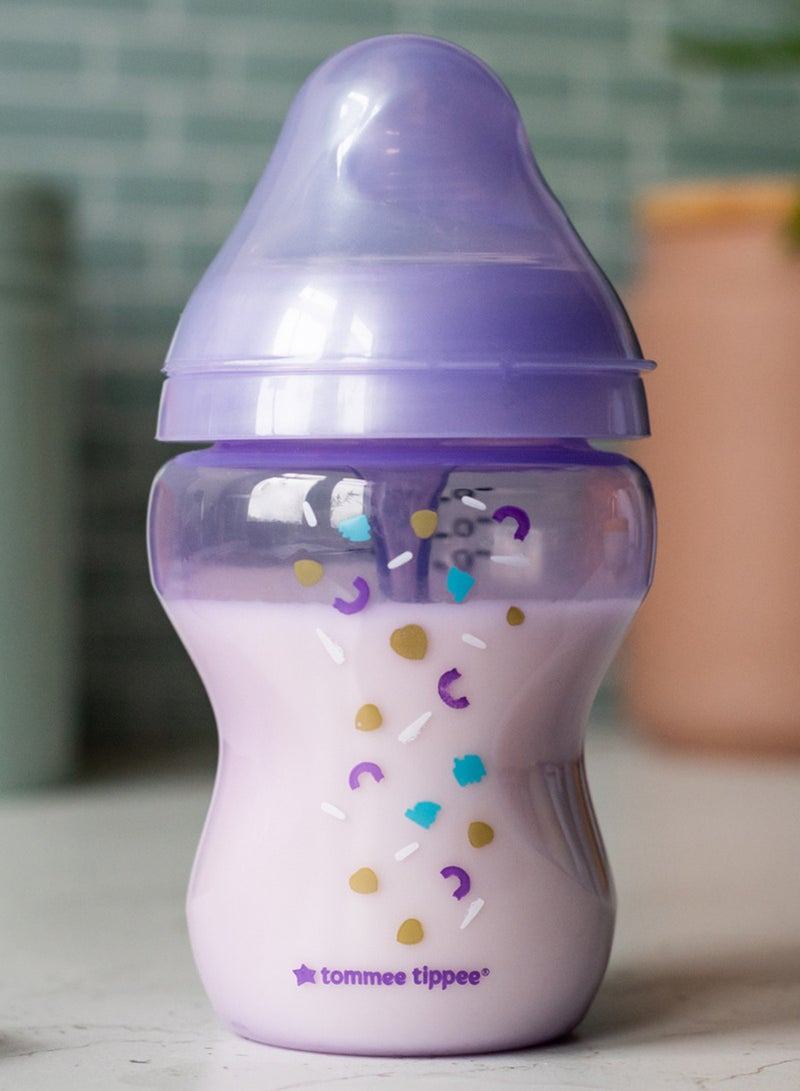 tommee tippee - Pack Of 1 Advanced Anti-Colic Baby Bottle, Slow-Flow Venting System 0 Months+, 260  ml, Purple - Image 1