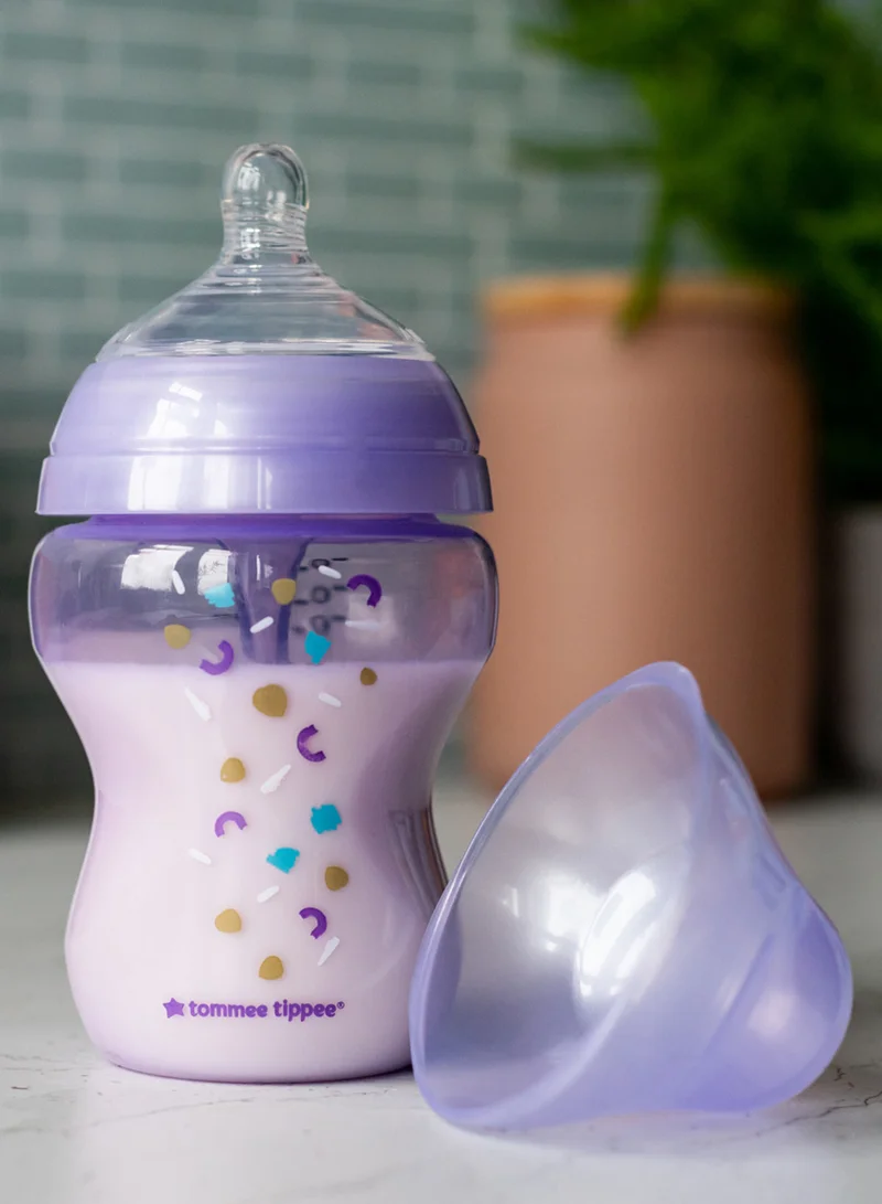 تومي تيبي Pack Of 1 Advanced Anti-Colic Baby Bottle, Slow-Flow Venting System 0 Months+, 260  ml, Purple