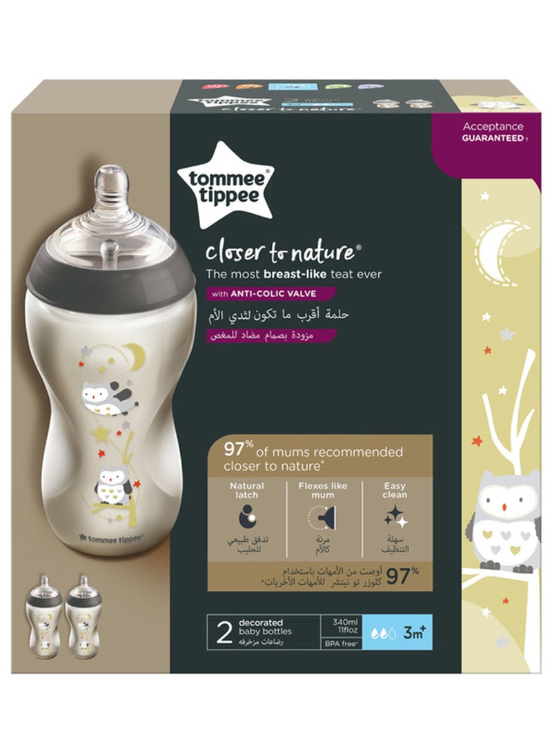 tommee tippee - Pack Of 2 Closer To Nature Baby Bottles, Medium-Flow Teat With Anti-Colic Valve 3 Months+, 340 ml Multicolor - Image 1