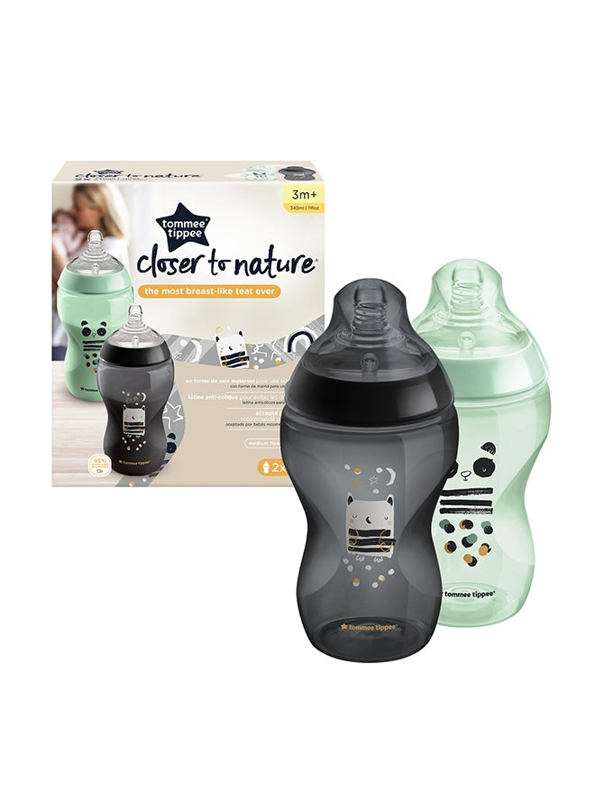 tommee tippee - Pack Of 2 Closer To Nature Baby Bottles, Medium-Flow Teat With Anti-Colic Valve 3 Months+, 340 ml Multicolor - Image 1