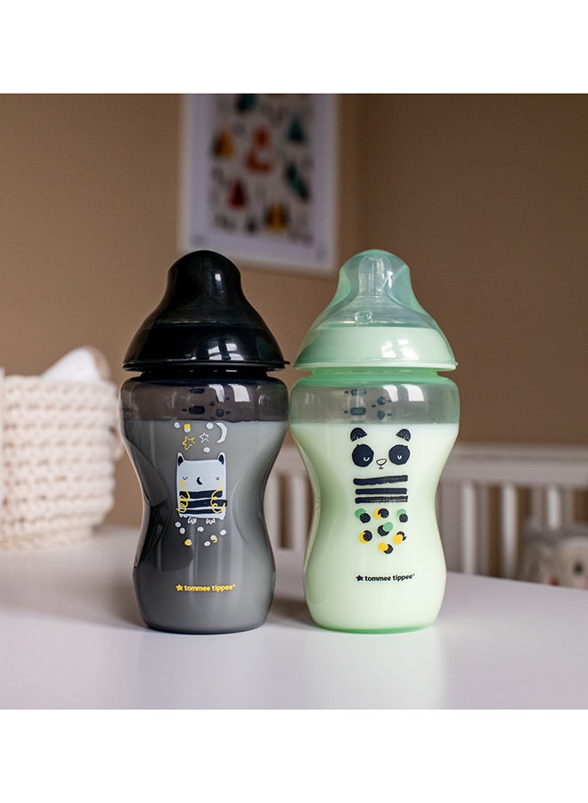 tommee tippee - Pack Of 2 Closer To Nature Baby Bottles, Medium-Flow Teat With Anti-Colic Valve 3 Months+, 340 ml Multicolor - Image 1