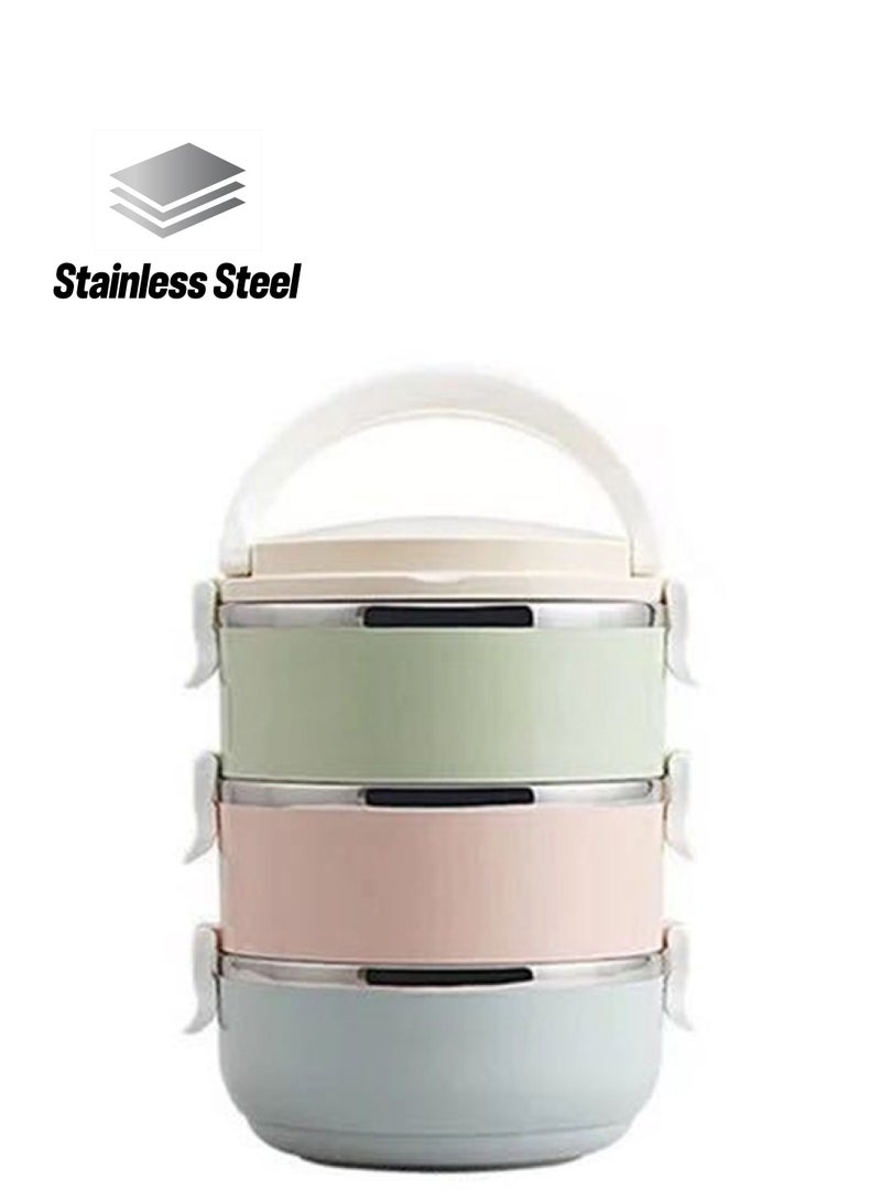 Stainless Steel Three Layers Lunch Box Green/Blue/Pink 2.1Liters - Image 1