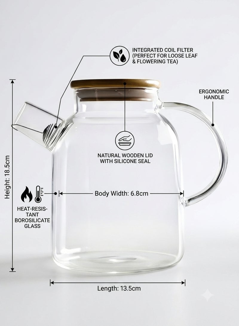 Cuisine Art Minimalist Glass Teapot with Lid, Heat-Resistant Borosilicate Tea Kettle, Clear 13.5 x 6.8 x 18.5cm, Perfect for Loose Leaf & Flowering Tea ,Glass Teapot, Clear Tea Kettle, Borosilicate Teapot, Minimalist Tea Maker, Loose Leaf Tea Pot, Heat Resistant Glass Kettle, Small Glass Teapot, Tea Serving Pot, Flowering Tea Infuser, Modern Kitchenware, Transparent Tea Pot, UAE Kitchen Supplies. Clear 13.5x6.8x18.5cm Clear 13.5x6.8x18.5cm - Image 2