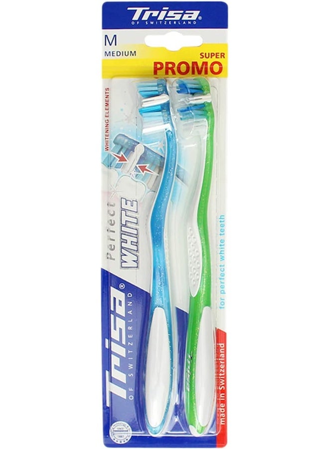 TRISA 2-Piece Perfect White Medium Toothbrush Set Pink/Blue  - Image 2