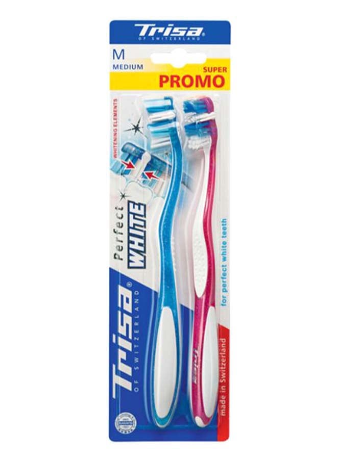 TRISA 2-Piece Perfect White Medium Toothbrush Set Pink/Blue  - Image 1
