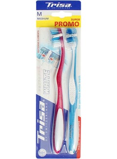 TRISA 2-Piece Perfect White Medium Toothbrush Set Pink/Blue  - Image 4