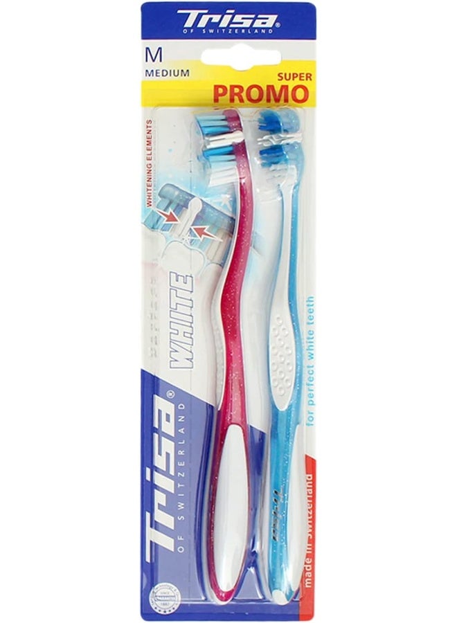 TRISA 2-Piece Perfect White Medium Toothbrush Set Pink/Blue  - Image 4