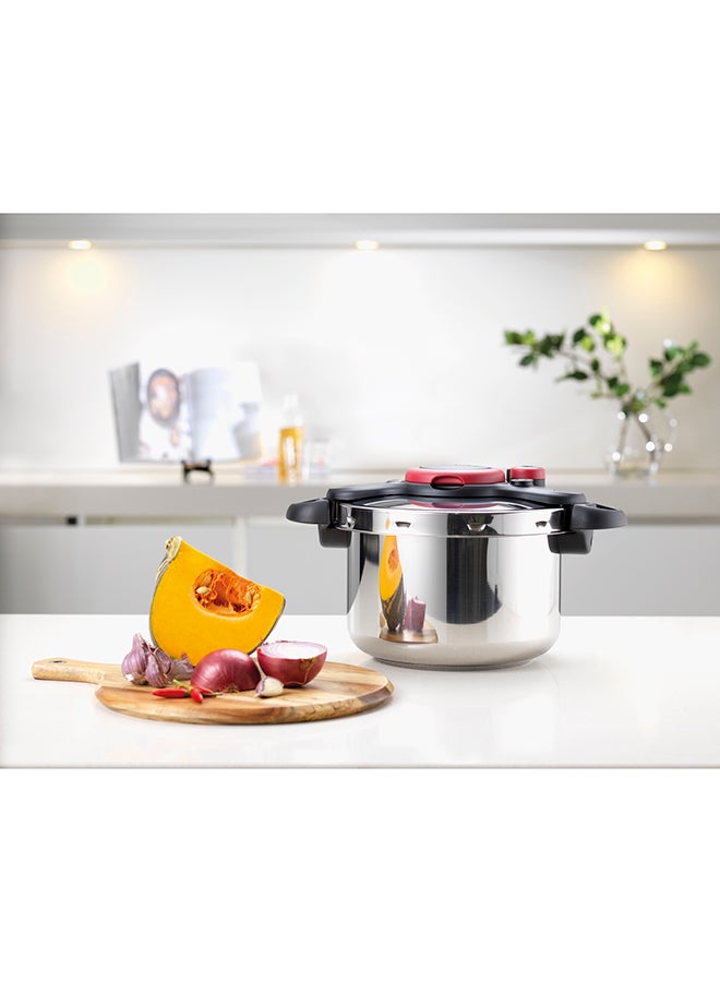 تيفال طنجرة ضغط سهلة الاستخدام من كليبسومينت، تحريض من الفولاذ المقاوم للصدأ، 9 لتر، فضي/أسود/أحمر 9 لتر فضي / أسود / أحمر 9لترات - Image 2