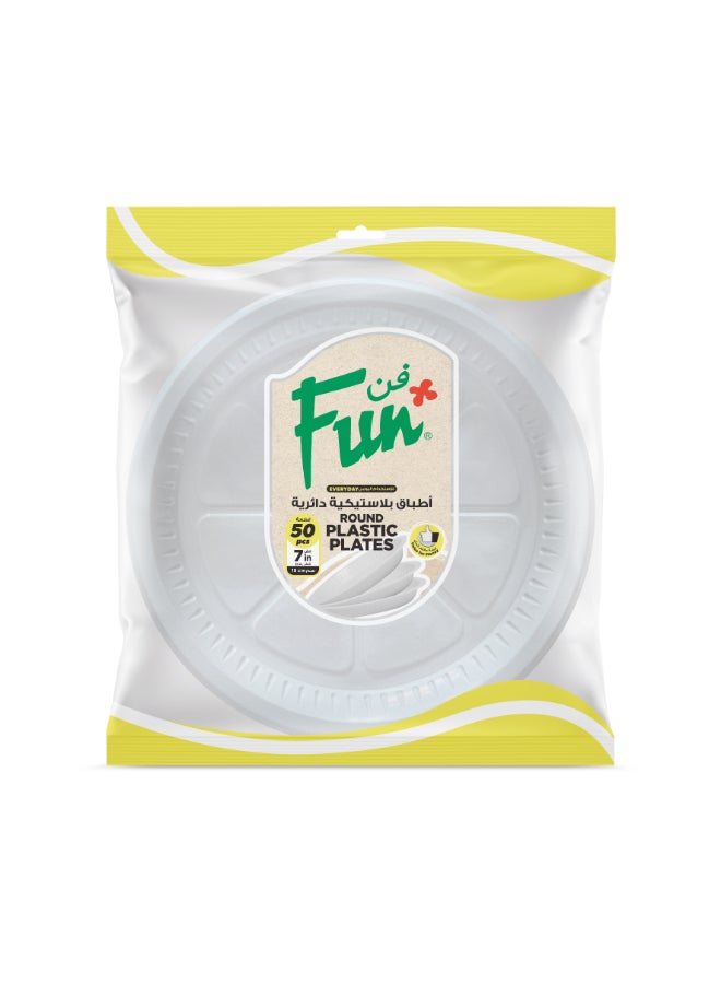 Fun - Disposable Plastic Plate 50 Pieces White 18cm - Image 1