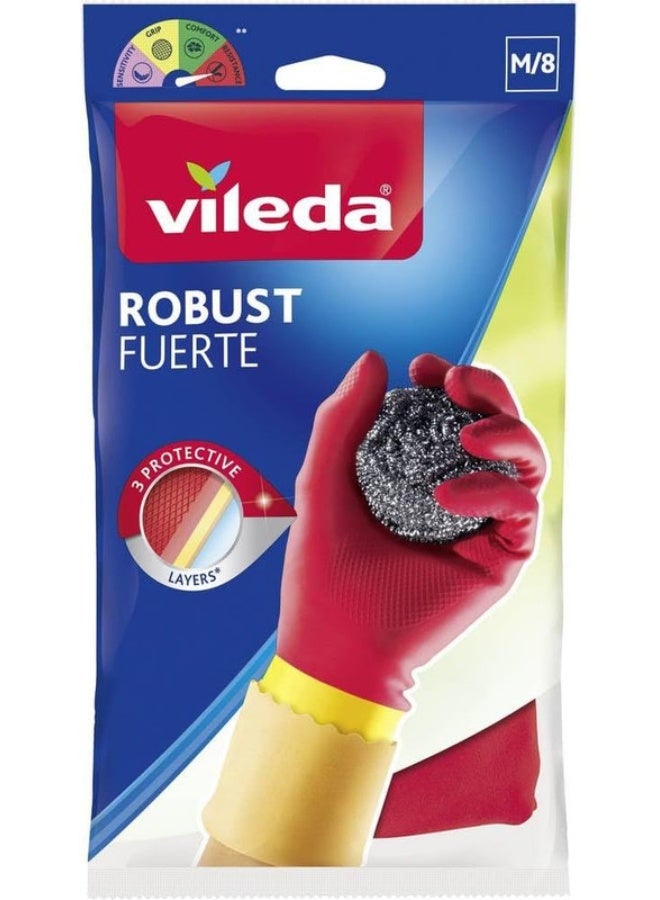 Vileda Robust (Protection) Rubber Gloves M, Reusable, Comfort Plus Lining, Latex And Neoprene, Heavy-Duty, Medium Size, Red & Yellow (1 Pair Per Pack) Red/Yellow M - Image 1