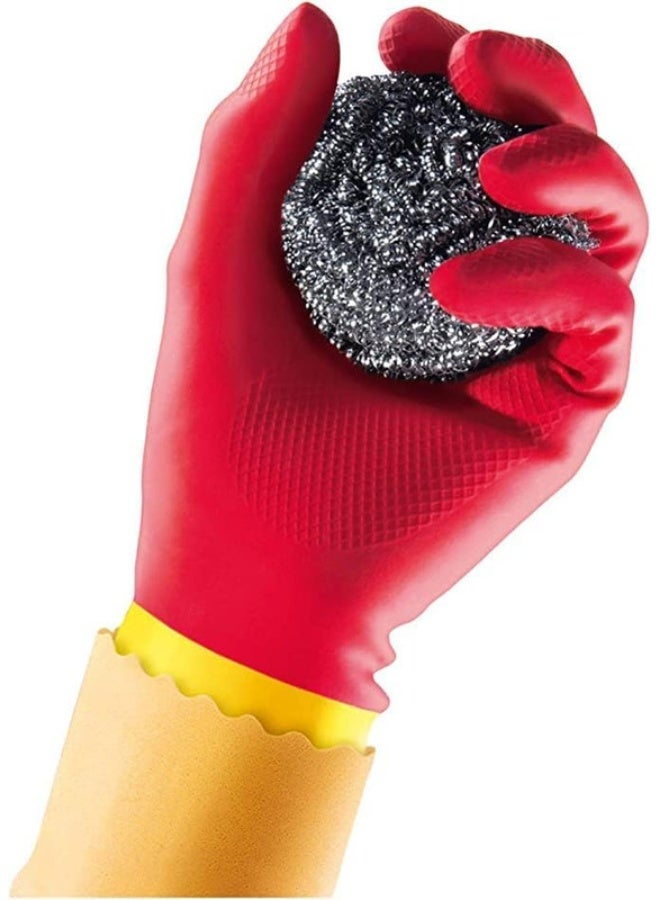 Vileda Robust (Protection) Rubber Gloves M, Reusable, Comfort Plus Lining, Latex And Neoprene, Heavy-Duty, Medium Size, Red & Yellow (1 Pair Per Pack) Red/Yellow M - Image 3