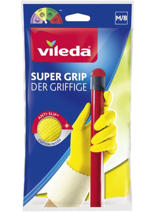 فيليدا قفازات قابلة لإعادة الاستخدام ذات قبضة فائقة  مرنة مطاط مقاوم للماء مقاومة للتمزق قبضة ممتازة متوسطة الحجم أصفر - Image 1